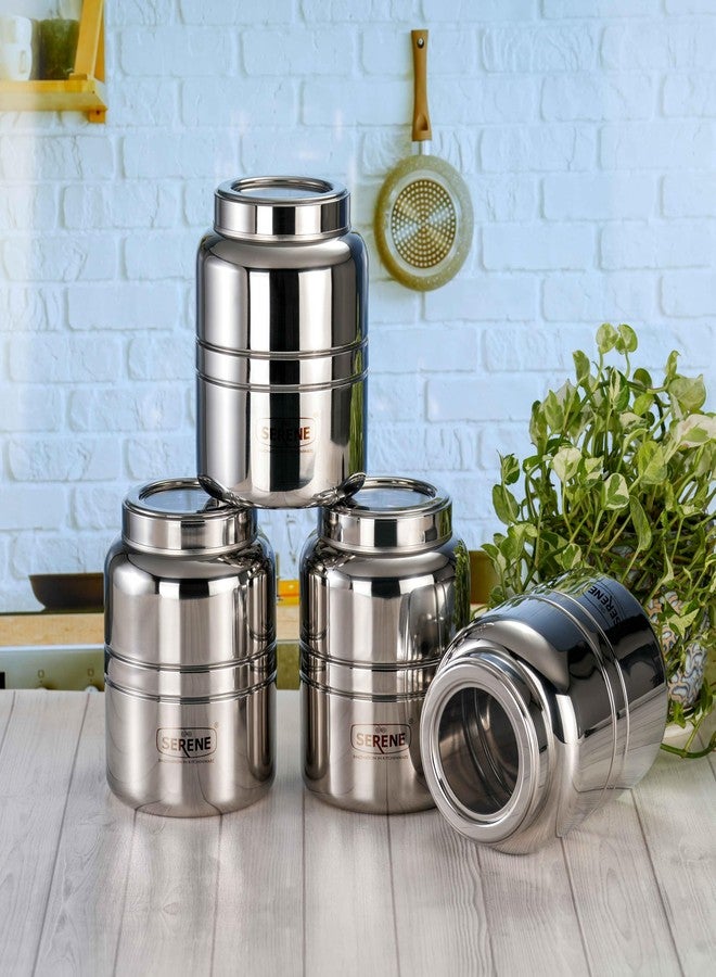 Serene Stainless Steel Jars for Kitchen Storage | Top See-Through Lid | Airtight One-Turn Lock System | Easy to Open | Multipurpose Storage Kitchen Canister | Set of 4 | 2600 ML Each - Image 1